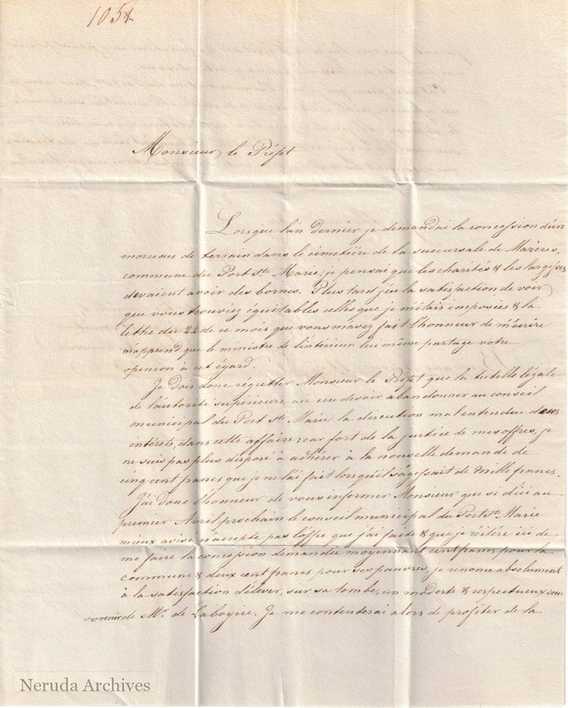 NRA-L-000010 image 2 showing the first page of Le Blanc de Mauvesin's letter concerning a cemetery concession for the Laboyrie grave.