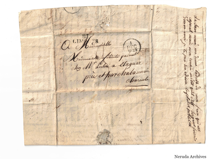 NRA-L-000011 image 1 showing the address panel and postal marks for Christine's 1829 letter to Mademoiselle Felicite Pacaud in Charente.