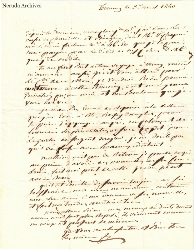 NRA-L-000592 image 2 showing a handwritten French letter continuation with closing, marginal or later annotations, visible folds and complete physical paper edges.