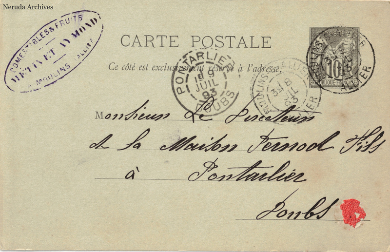 NRA-L-000364 image 1 showing the complete address side of the postcard, with the recipient address, postage, postmarks and contemporary business or filing marks.