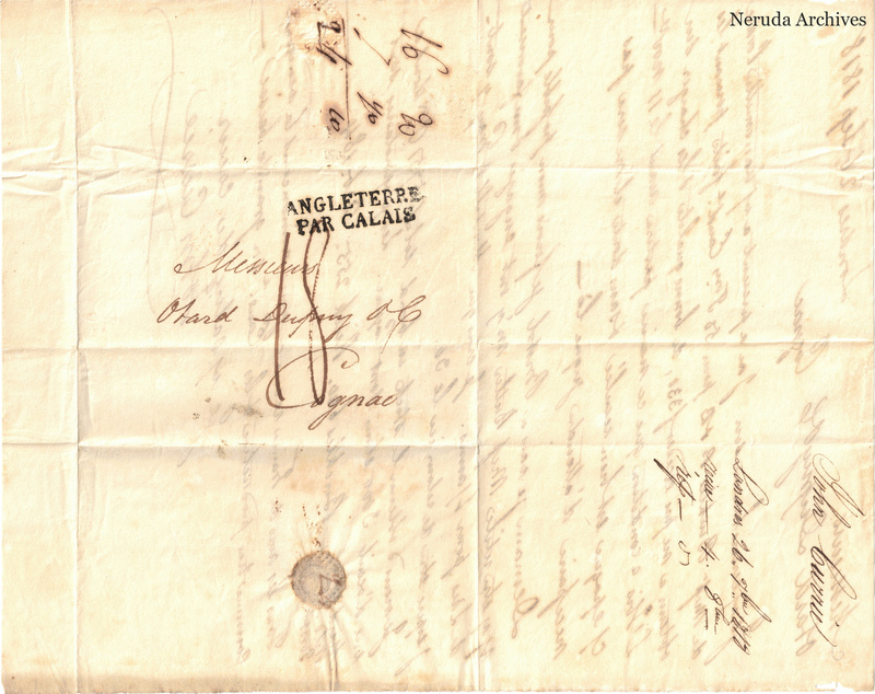 NRA-L-000438 image 1 showing the folded manuscript address panel on cream paper, with the written delivery address, postal markings and closure evidence.