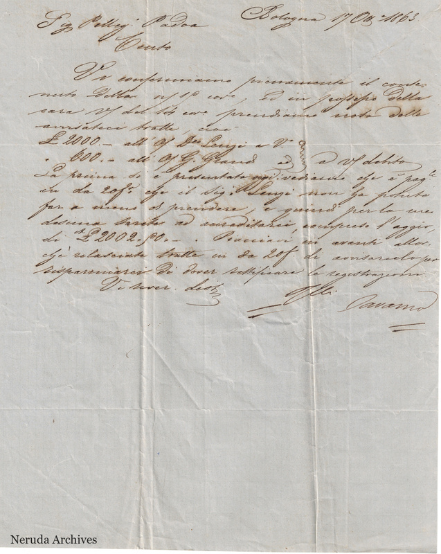 NRA-L-000687 image 2 showing the incoming letter of F.lli Cavazza's letter dated 17 October 1863.