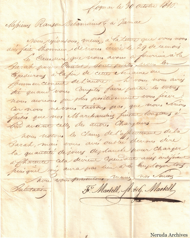 NRA-L-000434 image 2 showing page 1 of the French commercial letter on cream paper, including the closing and signature.