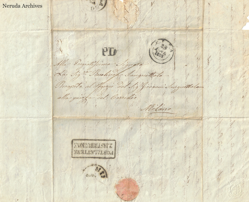 NRA-L-000637 image 1 showing handwritten delivery details, postal evidence, folds, sealing traces and the complete surviving paper edges.