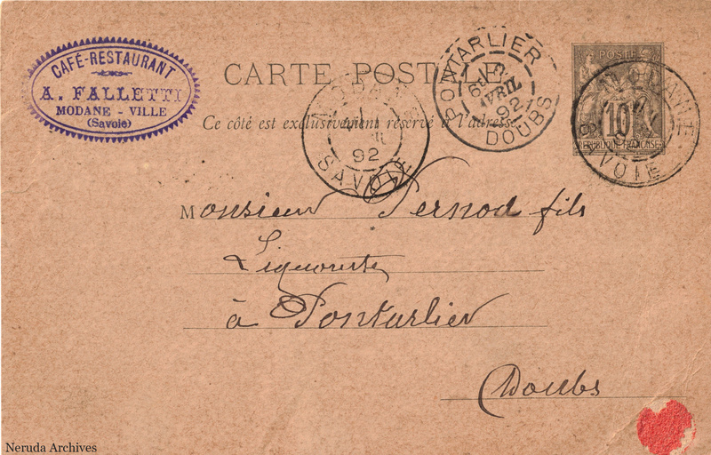 NRA-L-000368 image 1 showing the complete address side of the postcard, with the recipient address, postage, postmarks and contemporary business or filing marks.