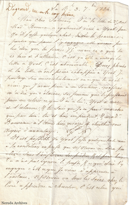 NRA-L-000464 image 2 showing handwritten personal letter text, page 1, concerning family finances and clerical influence.