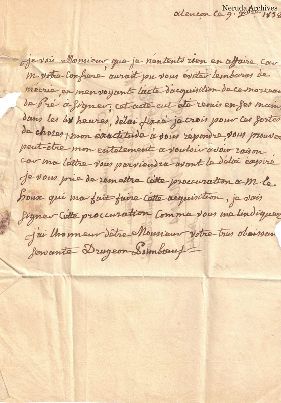 NRA-L-000067 image 2 showing a French letter dated 9 December 1838 with its signed closing.