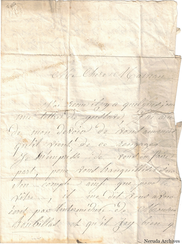 NRA-L-000676 image 2 showing a French handwritten letter on a worn folded sheet, text side 1.