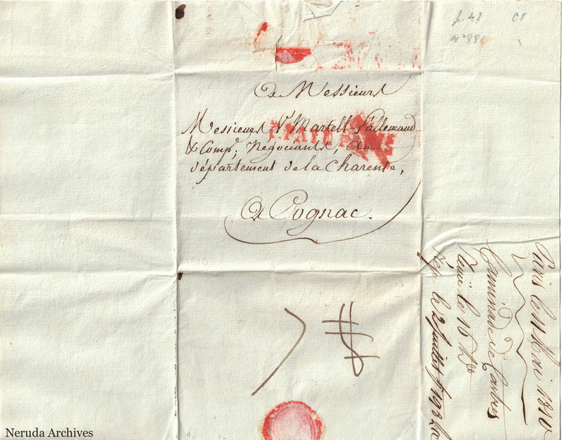 NRA-L-000437 image 1 showing the folded manuscript address panel on cream paper, with the written delivery address, postal markings and closure evidence.