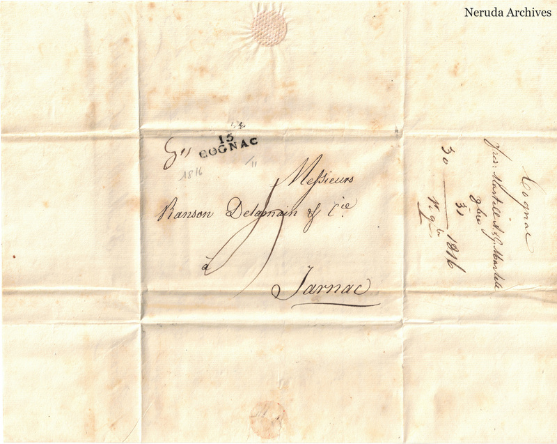 NRA-L-000434 image 1 showing the folded manuscript address panel on cream paper, with the written delivery address, postal markings and closure evidence.
