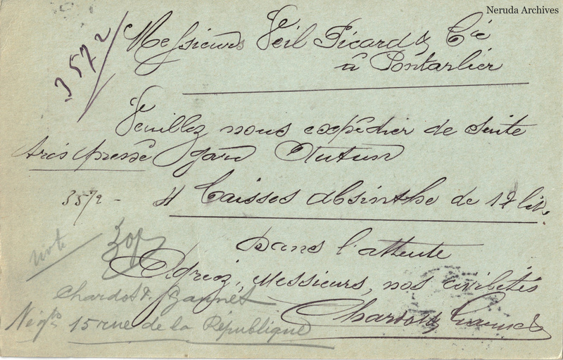 NRA-L-000209 image 2 showing the handwritten message from Chardot & Gaunet to Veil-Picard & Cie, with contemporary annotations and the sender's signature or business mark.