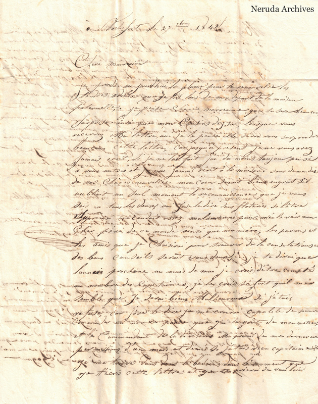 NRA-L-000410 image 2 showing the first page of Jean Constantin fils's handwritten personal letter from Rochefort to his godmother.