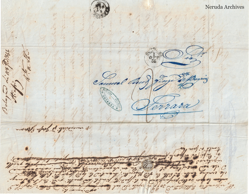 NRA-L-000730 image 1 showing folded letter opened to show the manuscript address, postal marks and filing annotations. A separate reply draft includes revisions and cancellations.