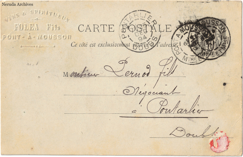 NRA-L-000313 image 1 showing the complete address side of the postcard, with the recipient address, postage, postmarks and contemporary business or filing marks.