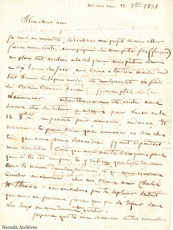 NRA-L-000563 image 2 showing a handwritten French letter page with manuscript text, annotations and visible fold lines.
