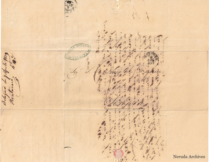 NRA-L-000725 image 1 showing the manuscript address to Samuel Finzi called Magrini in Ferrara, postal marks and docketing.
