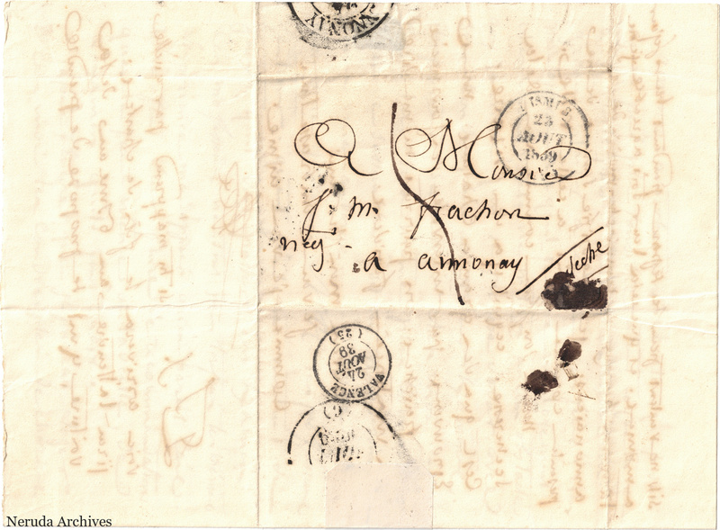 NRA-L-000610 image 1 showing a folded address panel to a Frachon correspondent at Annonay, with handwritten delivery address, postal marks, sealing evidence, folds and retained annotations.