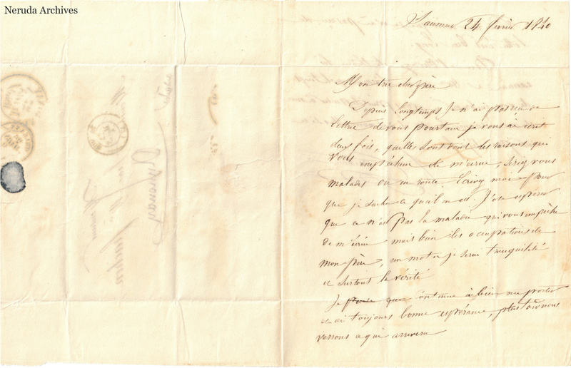 NRA-L-000613 image 2 showing an unfolded French family letter with continuous handwritten text, visible folds, retained annotations and complete physical paper edges.