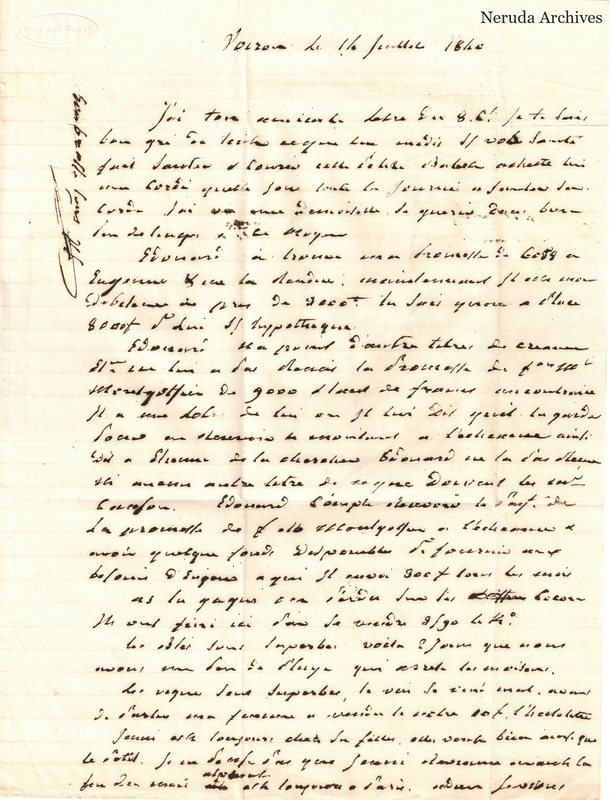NRA-L-000518 image 2 showing a handwritten French letter continuation with closing, signature, annotations, folds and paper edges.