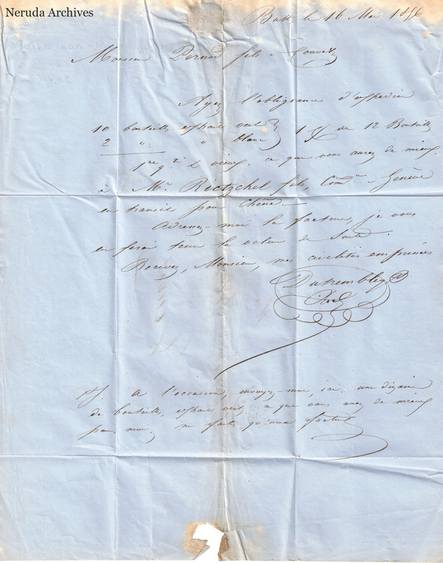 NRA-L-000109 image 2 showing a French manuscript letter dated at Buttes with an itemized order, closing signature, postscript and a lower-edge paper loss.