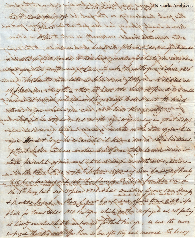 NRA-L-000436 image 2 showing page 1 of the English commercial letter on blue paper.