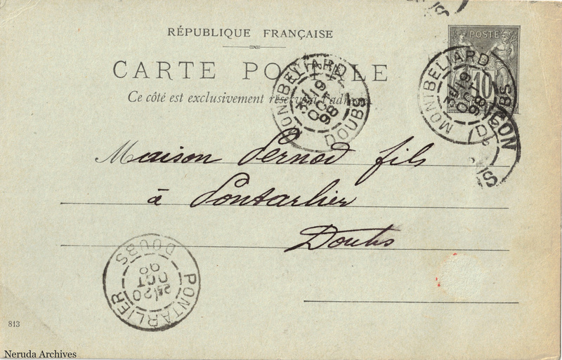 NRA-L-000373 image 1 showing the complete address side of the postcard, with the recipient address, postage, postmarks and contemporary business or filing marks.