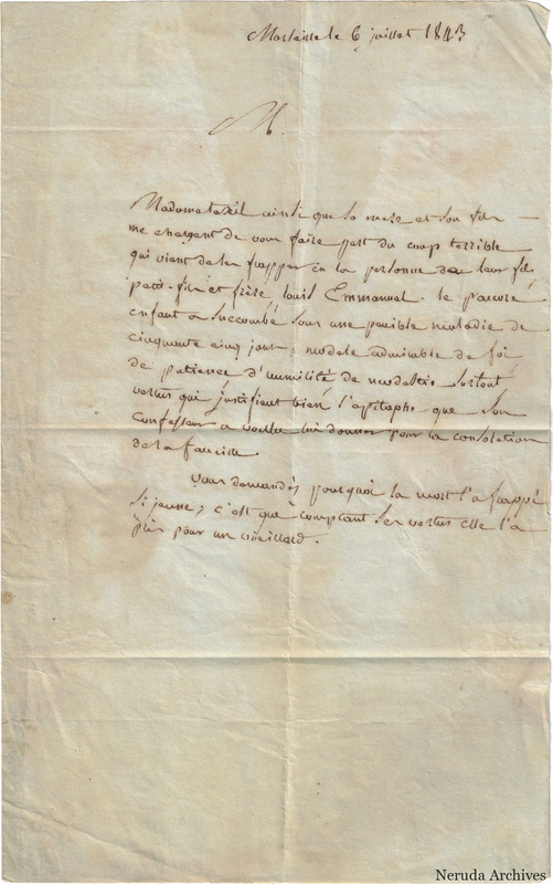 NRA-L-000674 image 2 showing a short French letter on a folded sheet, text side 1.