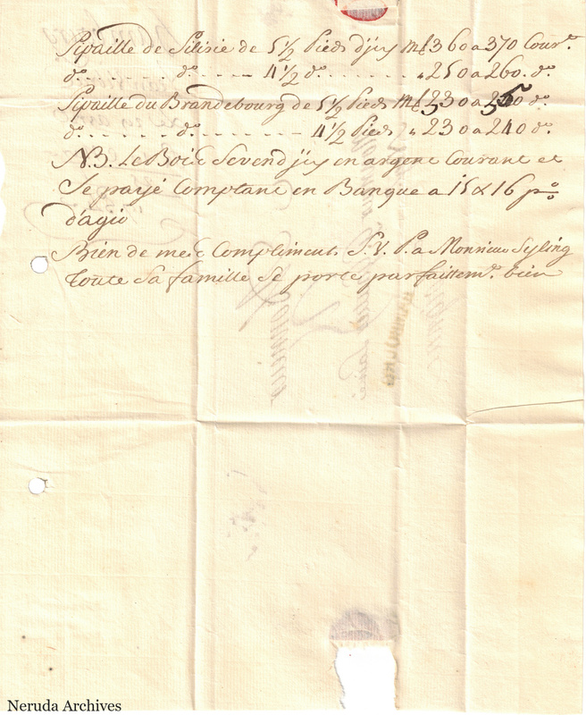 NRA-L-000387 image 2 showing handwritten French letter text with price calculations, closing lines and physical losses in the folded sheet.