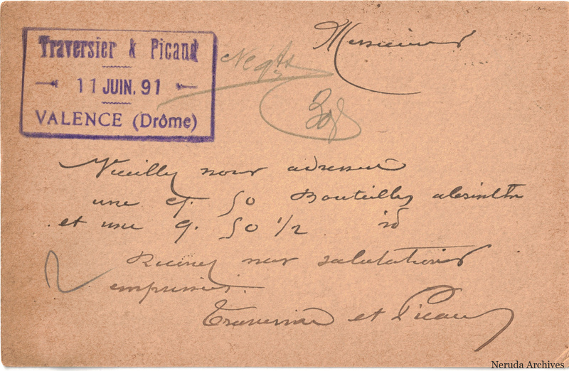 NRA-L-000302 image 2 showing the handwritten message from Traversier & Picaud to Pernod Fils, with contemporary annotations and the sender's signature or business mark.