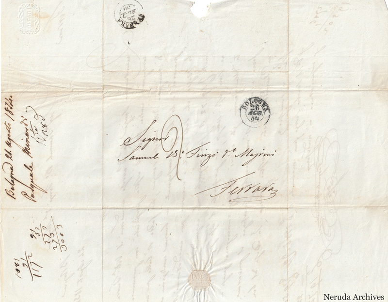 NRA-L-000732 image 1 showing folded letter opened to show the manuscript address, postal marks and filing annotations.