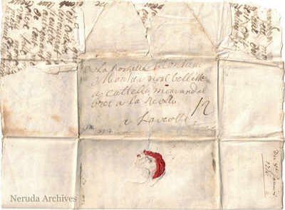 NRA-L-000016 image 1 showing the address panel, seal remnant and exterior annotations for the widow Burel's letter.