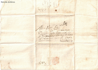 NRA-L-000327 image 1 showing the folded address panel of an Italian letter, with docketing, broad fold lines and a small red seal remnant near the lower edge.