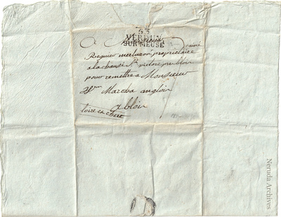 NRA-L-000033 image 1 showing address to Mr Marcha in Blois via Regnier, with Verdun postal evidence.