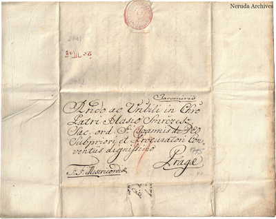 NRA-L-000050 image 1 showing the folded Latin address panel with formal calligraphic destination, docketing and a red paper seal.