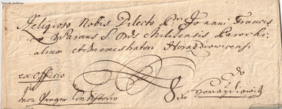 NRA-L-000049 image 1 showing the folded Latin address panel with handwritten destination, docketing and a shadowed lower edge.