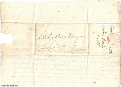 NRA-L-000054 image 1 showing a folded address panel to Florence with docketing, a red seal and paper loss.